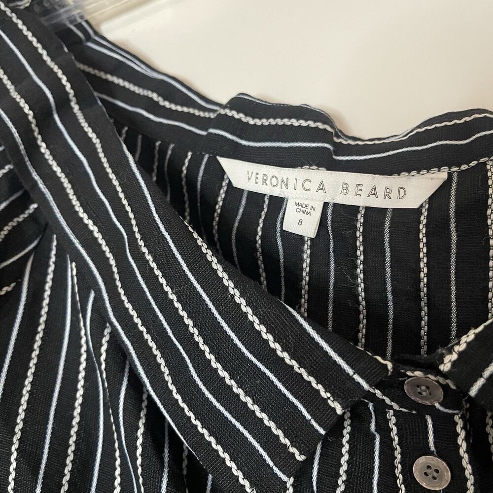 Veronica Beard Britta Top black off shoulder button front linen blend size US 8 - Picture 5 of 6